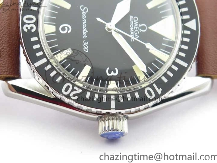 0225 Vintage Seamaster 300 No Date SS B12 Black Dial On Brown Leather Strap A2836 (Free Nylon Strap) Comfortable 7912